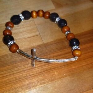 Beaded Cross Bracelet Stretch Fit